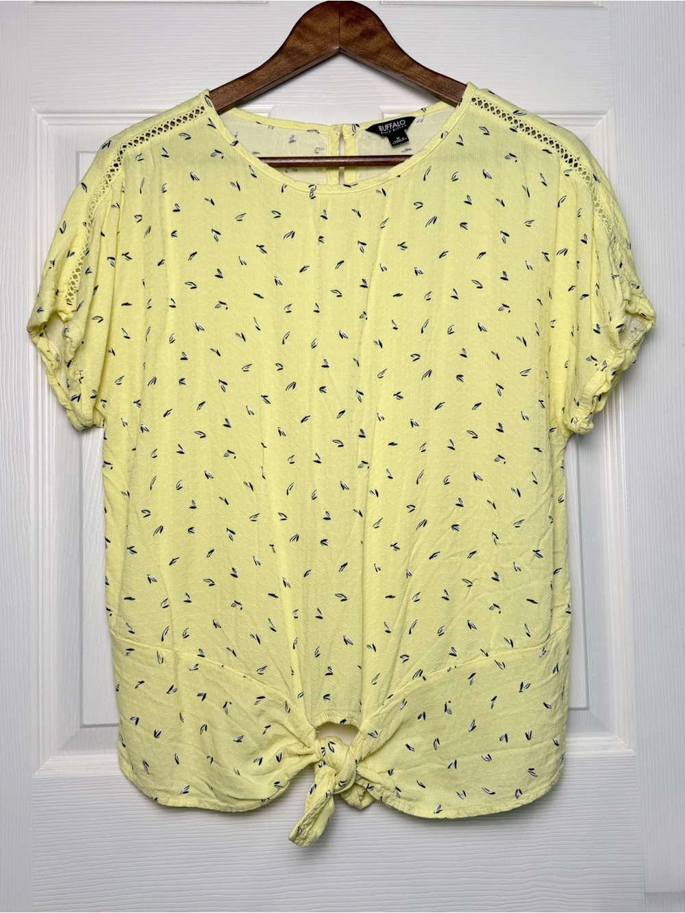 Buffalo David Bitton Yellow Tie-Front Short Sleeve Top